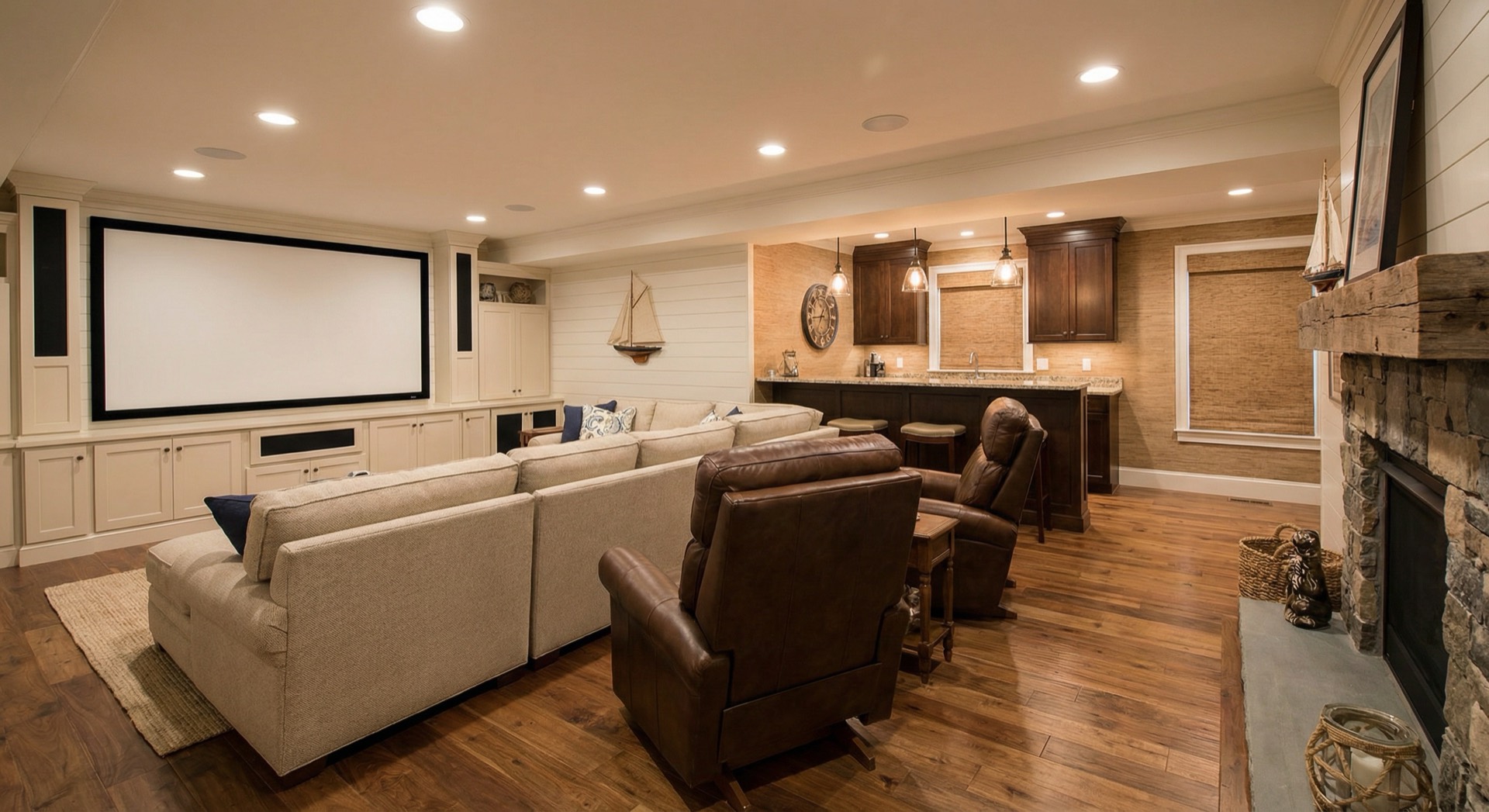 Finished basement entertainment room